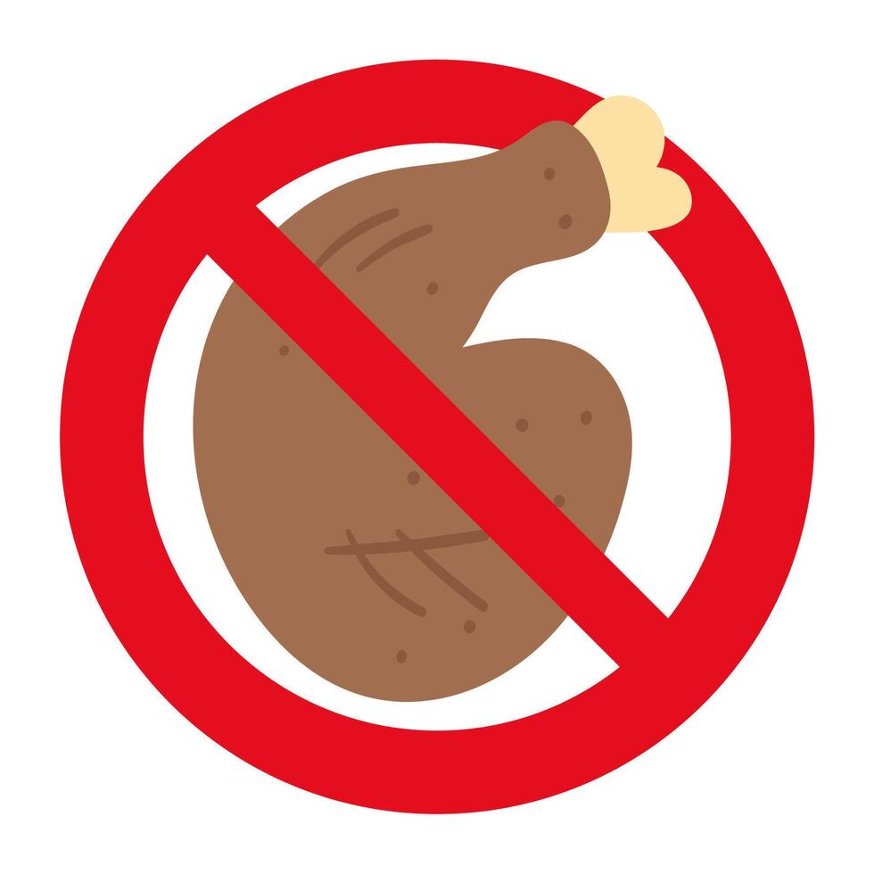 No meat sign. Chicken leg. Prohibition sign icon. illustration. vector