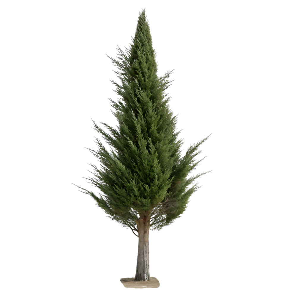 Lone conical cypress tree with sharp green foliage standing tall against a minimalistic Transparent Background evoking a sense of strength and simplicity png