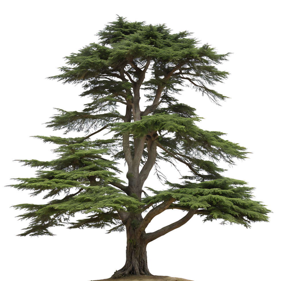 a solitary cedar tree with symmetrical branches and rich green leaves on a Transparent Background highlighting its natural elegance png