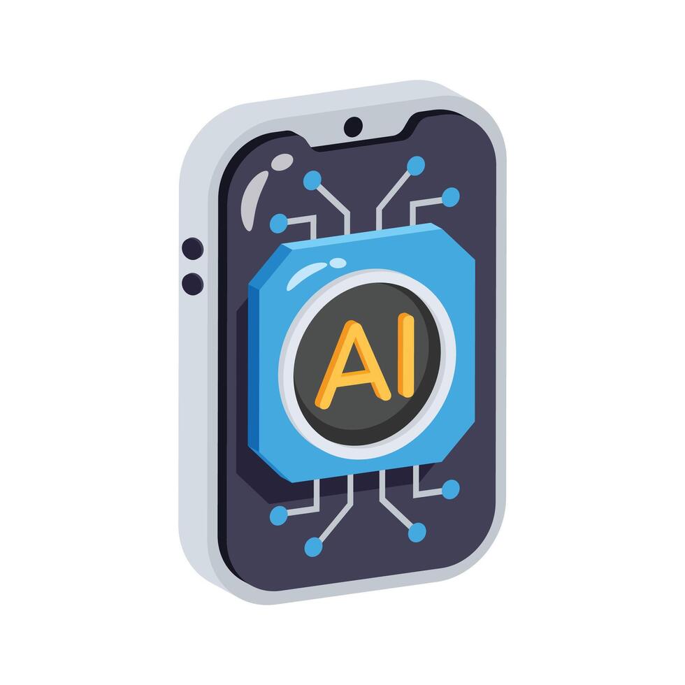 Easy to edit 3d style icon depicting ai mobile device vector