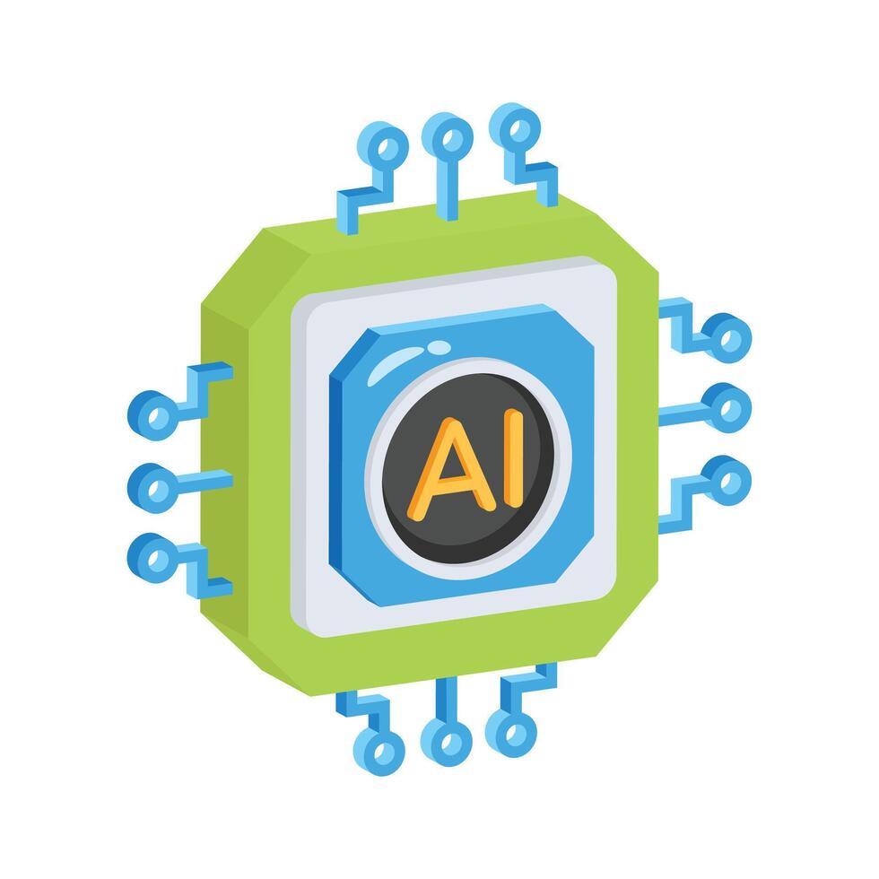Download our 3d icon of ai chip, ready for premium use vector