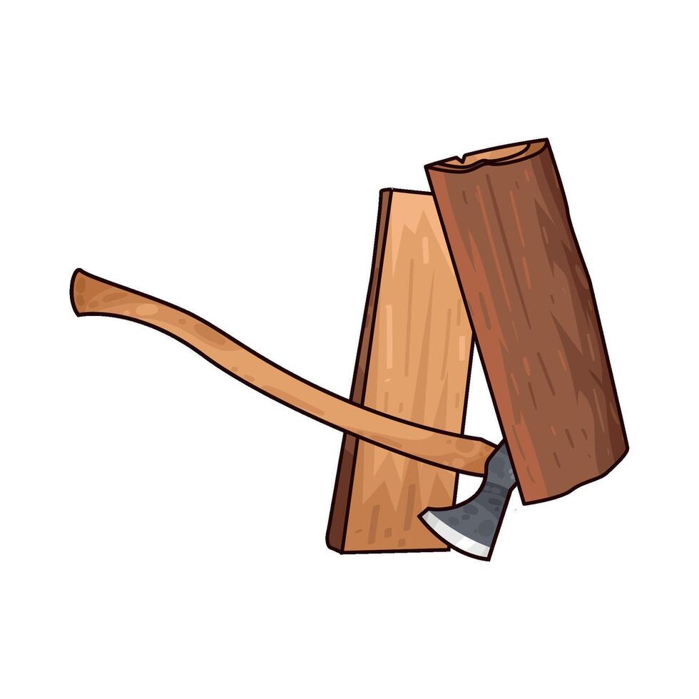 an axe with a wooden handle cuts a piece of wood vector