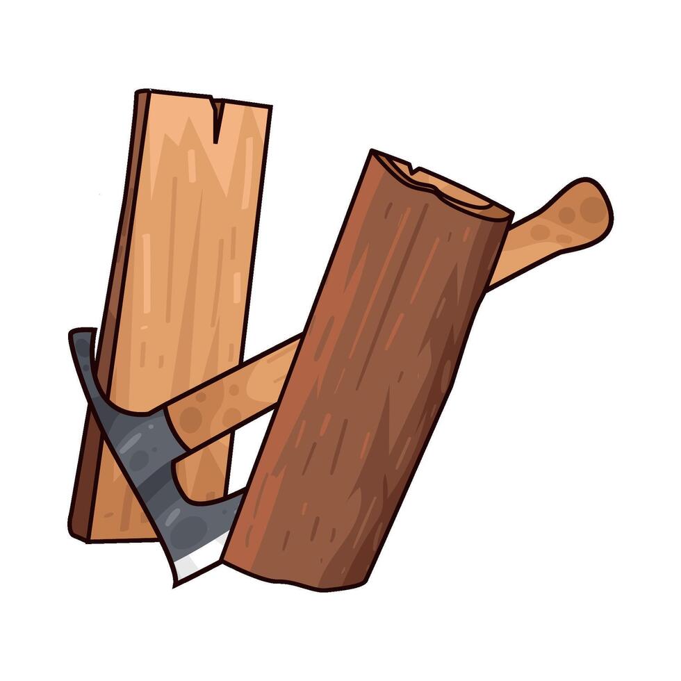 two pieces of wood with an axe vector