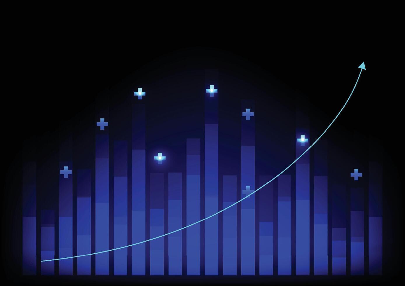A bar and line graph on a dark blue background vector