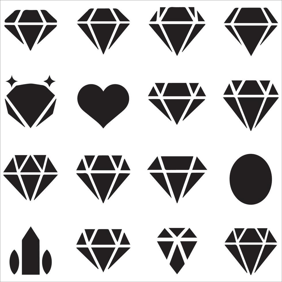 Diamond icon set. Different shapes of diamond cuts. Dimond icon set in flat style. vector