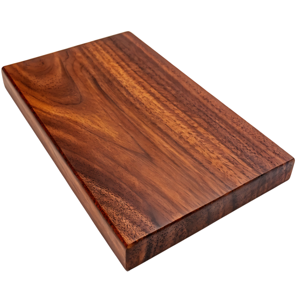 A fine mahogany wood surface with a glossy finish featuring intricate grain patterns and a warm tone photographed on a Transparent Background png