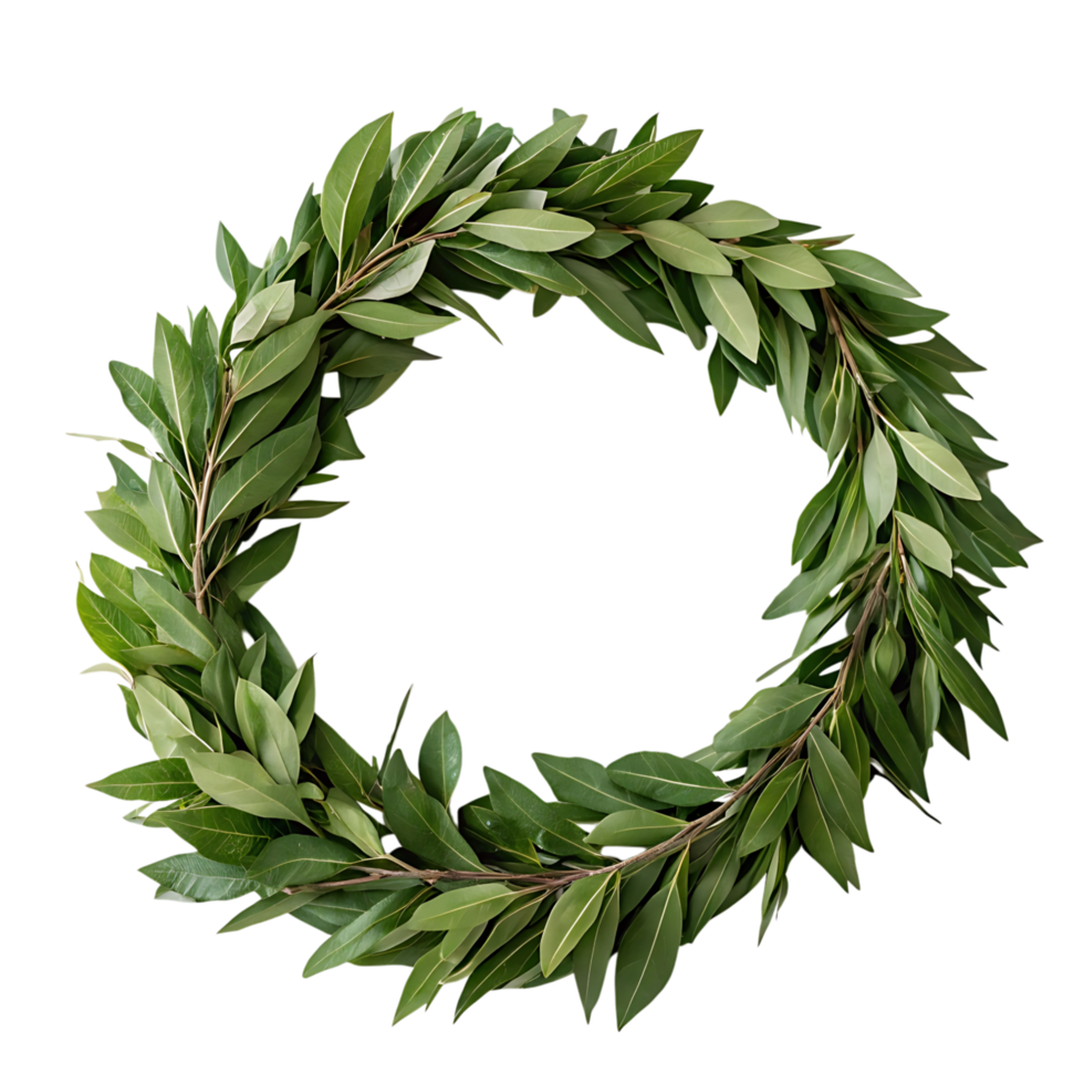 A beautiful green laurel wreath carefully crafted with lush leaves set against a clean Transparent Background perfect for decoration or celebration png