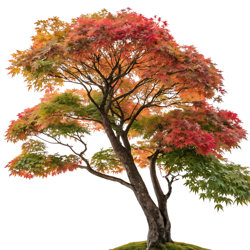 Stunning Japanese maple with a mix of red and green leaves in autumn isolated against a bright Transparent Background highlighting its beauty png