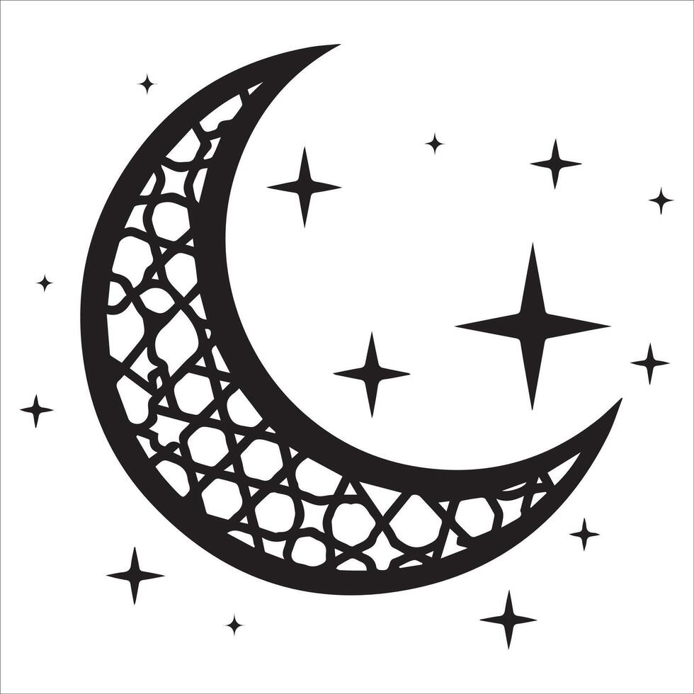 Crescent Moon And Stars Decoration vector