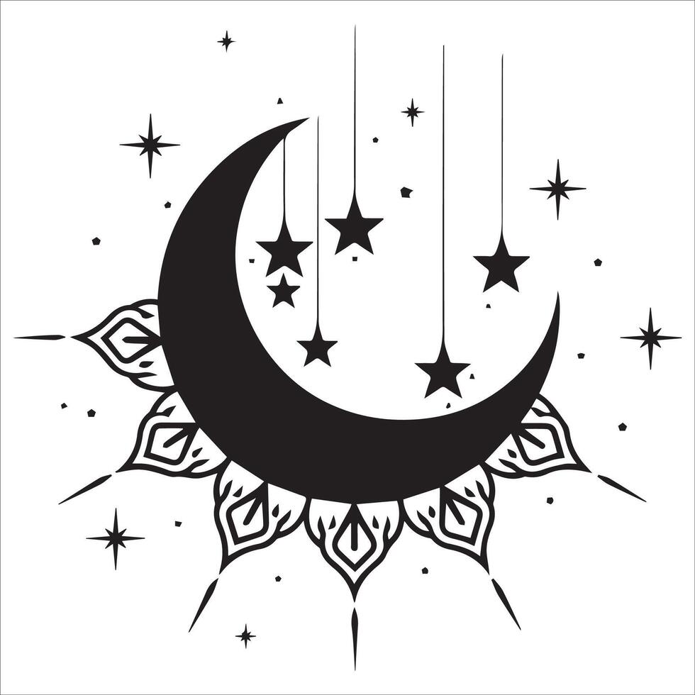 Elegant Crescent Moon and Stars Silhouette Design vector
