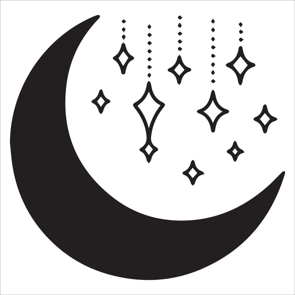 Celestial Crescent Moon and Stars Silhouette Design vector