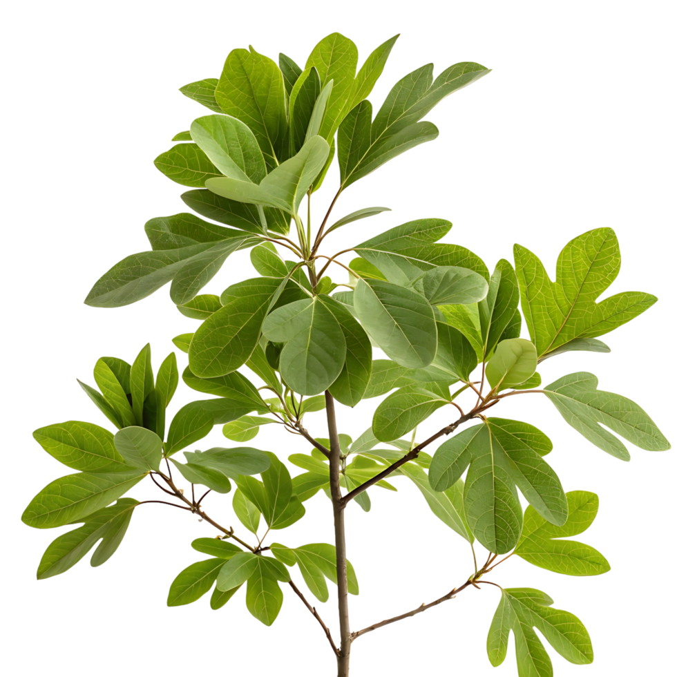 Fresh green sassafras tree leaves with a unique shape photographed on a Transparent Background ideal for nature botanical and plant themes png