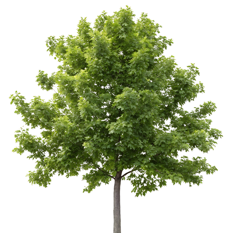 A sweetgum tree with its broad green leaves tall trunk and full canopy isolated on a pure Transparent Background to highlight its unique structure and form png