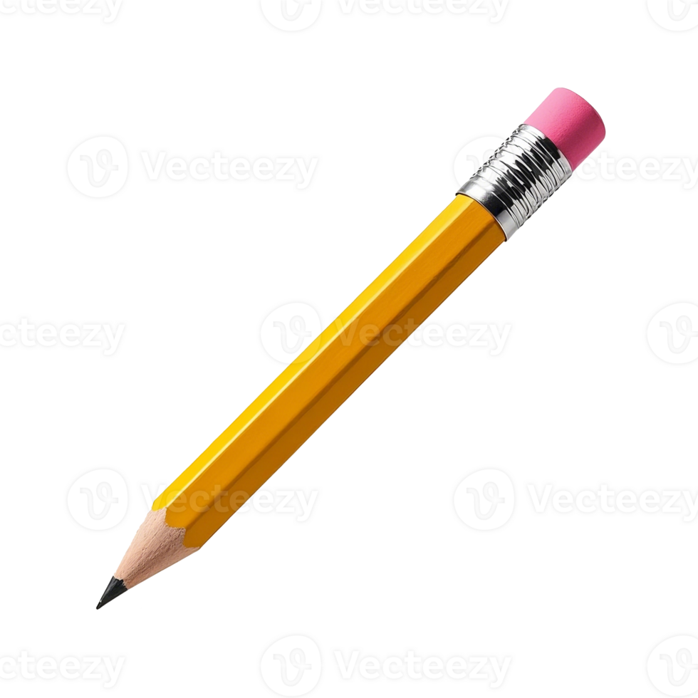 A Classic Yellow Pencil With A Pink Eraser Isolated On A Transparent Background png