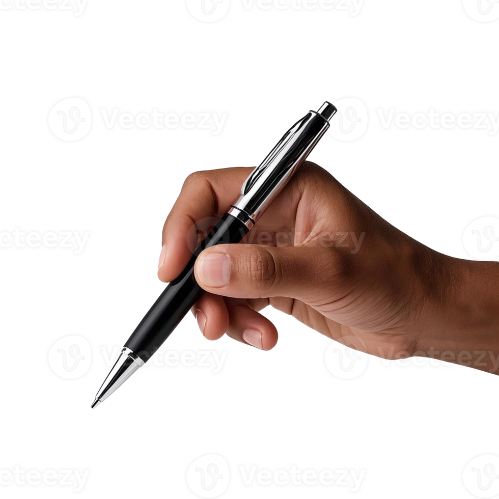 Close Up Of A Dark Toned Pen Held In A Hand Isolated On Transparent Background png