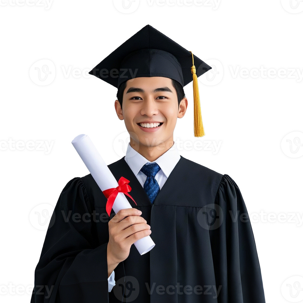 Smiling Graduate Wearing A Cap And Gown Holding Diploma With Pride Transparent Background png