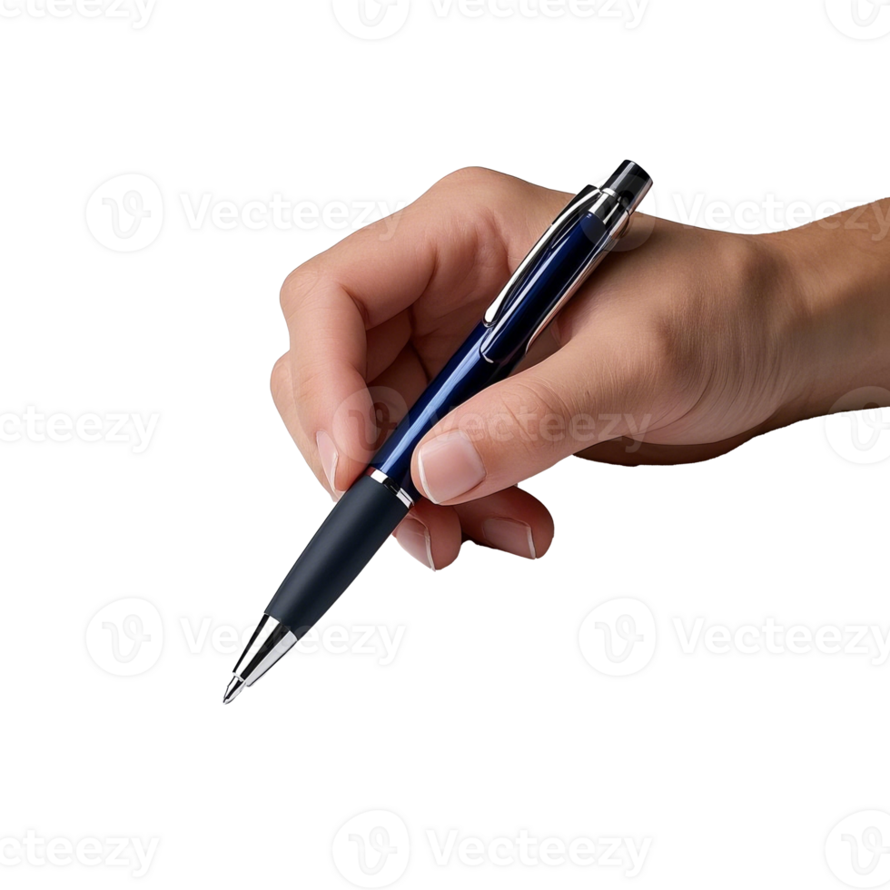 Close Up Of A Hand Holding A Dark Toned Pen Isolated On Transparent Background png