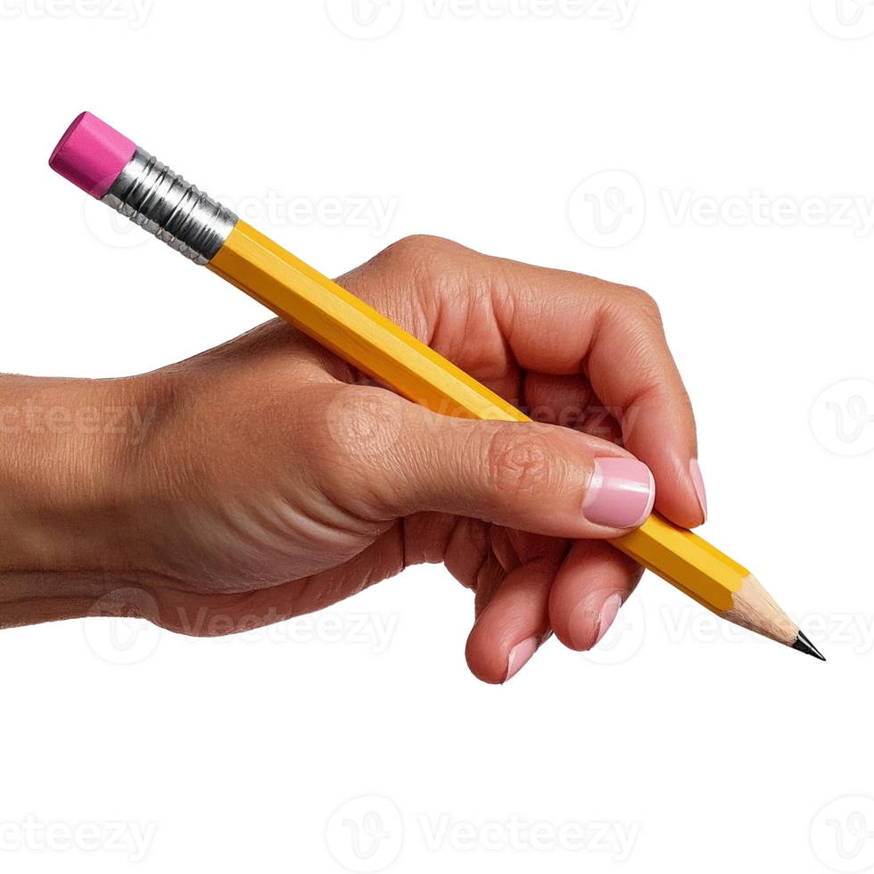 Detailed Close Up Of A Hand Gripping A Yellow Pencil Isolated On Transparent Background png