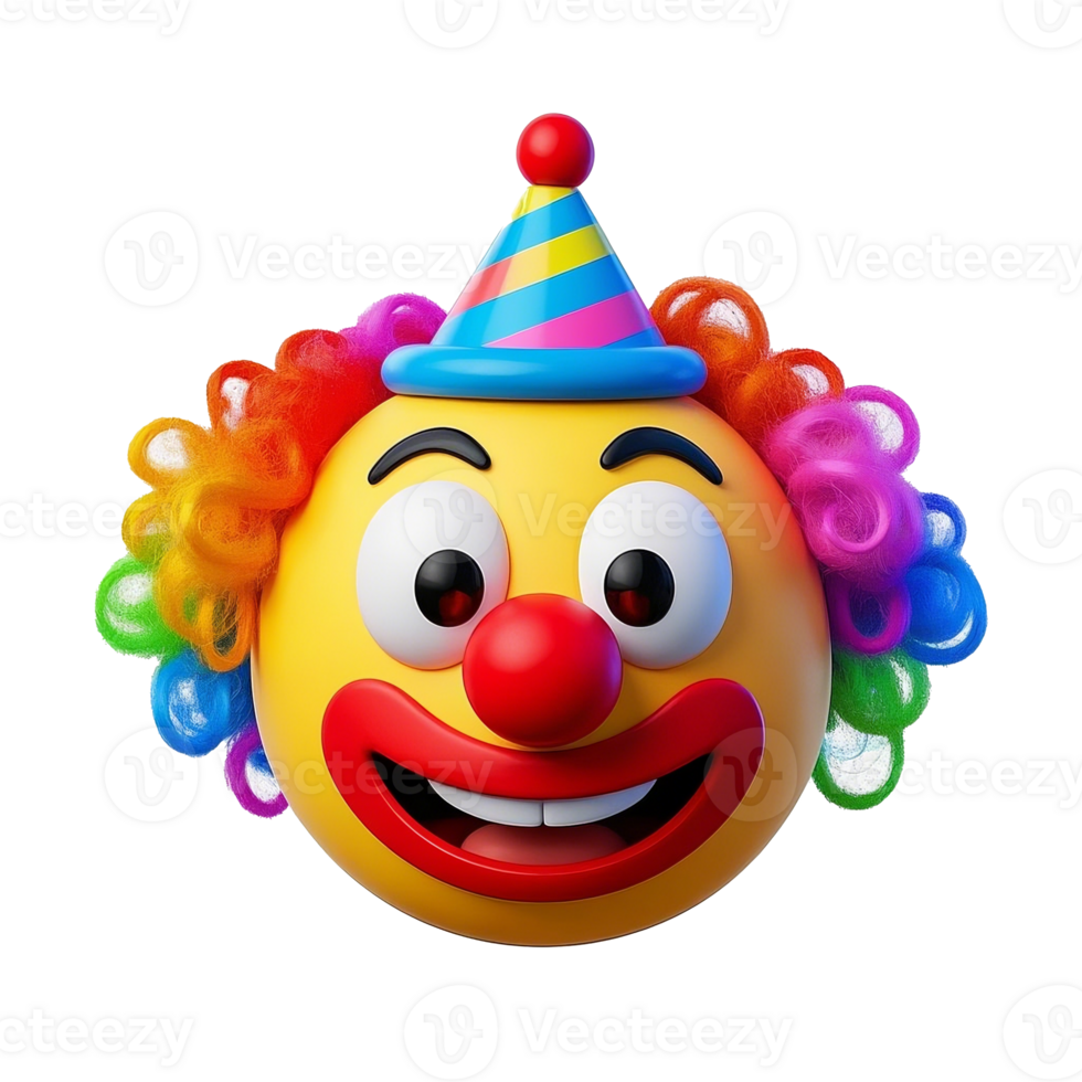 April Fools Day 3D Clown Emoji With Party Hat On Transparent Background png