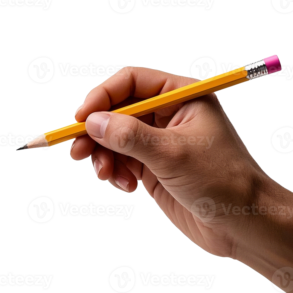 Close Up Of A Hand Holding A Yellow Pencil Isolated On Transparent Background png