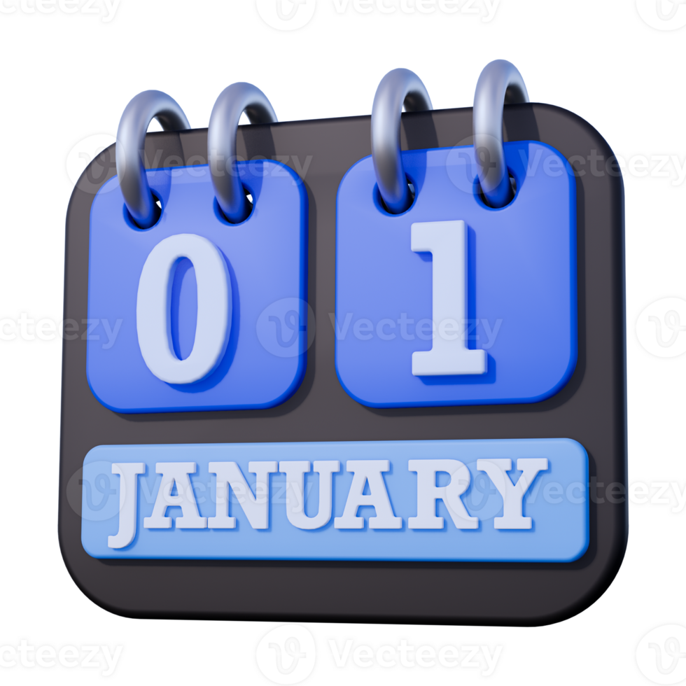 1 january calender 3D Illustration png