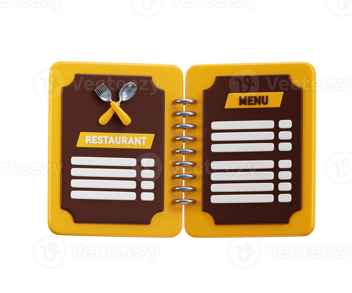 Menu card icon 3d render concept of restaurant menu card, coffee shop menu card png