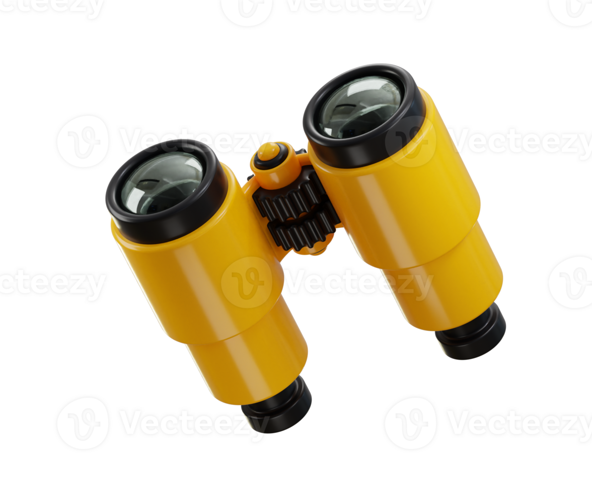 Binoculars telescope icon 3d render concept of traveler equipment, tourist adventure explore world png