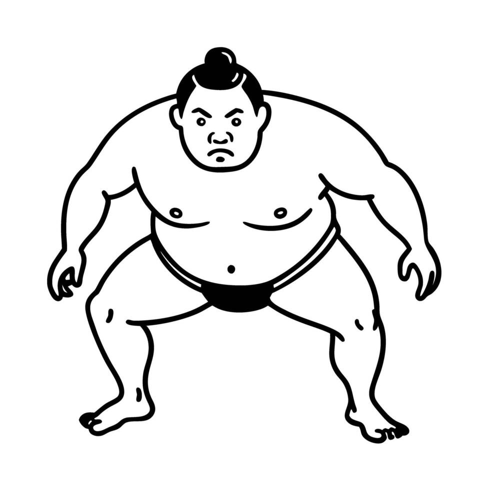 Sumo wrestler illustration in traditional pose black and white japanese cultural art of strength and discipline vector