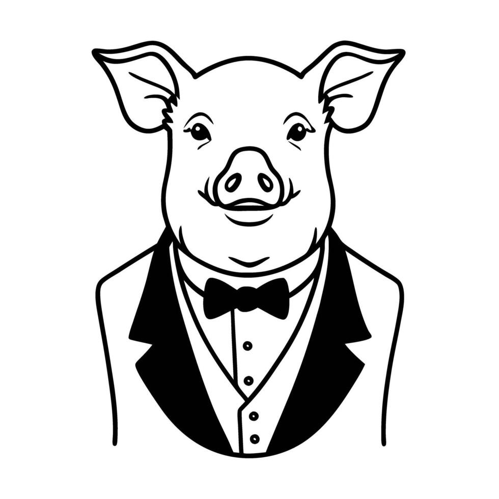 Pig in tuxedo illustration elegant anthropomorphic animal in formal wear vector