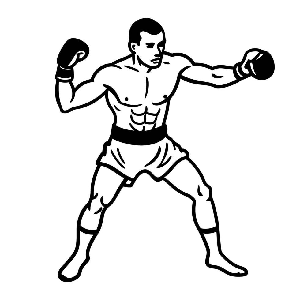 Boxer in fighting stance, ready for competition strength and focus in martial arts vector