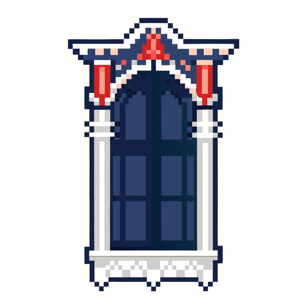 Pixel Art Gothic Window Illustration with Decorative Elements, Architecture, and Retro Style vector