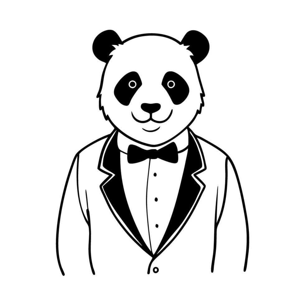 illustrated panda in tuxedo cute animal, formal attire stylish dressed up panda illustration vector