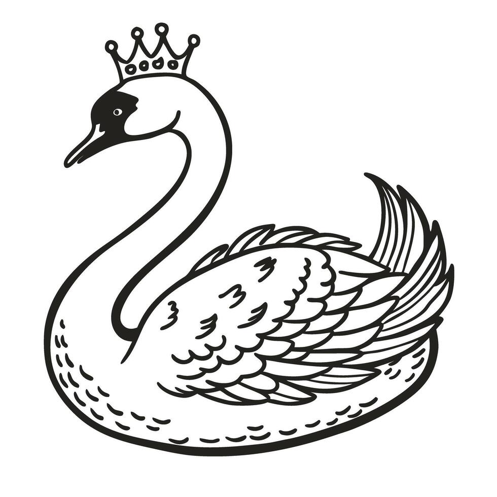 Elegant swan with crown artwork majestic bird illustration for royalty and grace symbolization vector