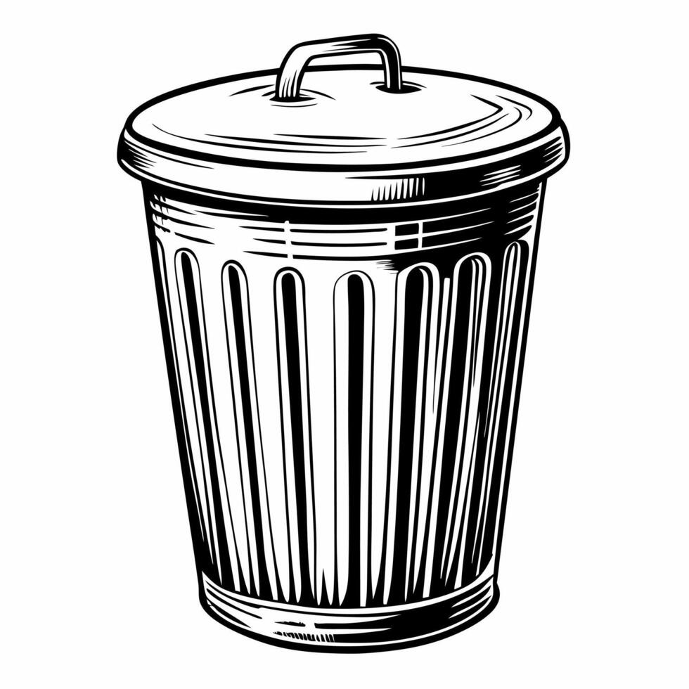 Hand Drawn Retro Trash Can Illustration with Detachable Lid for Urban Cleanup Themes vector