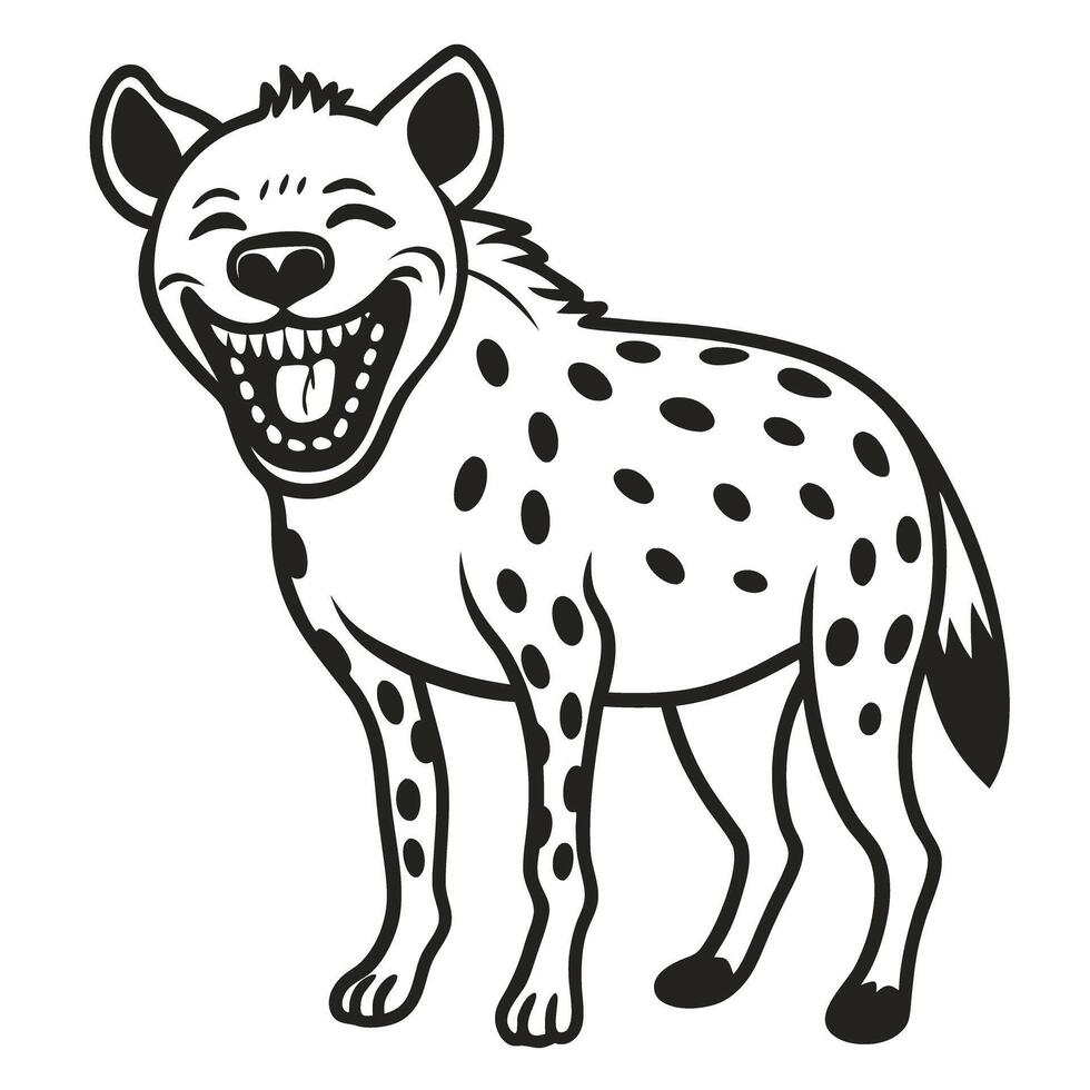 Laughing hyena illustration in black and white, african wildlife design, cheerful animal art vector