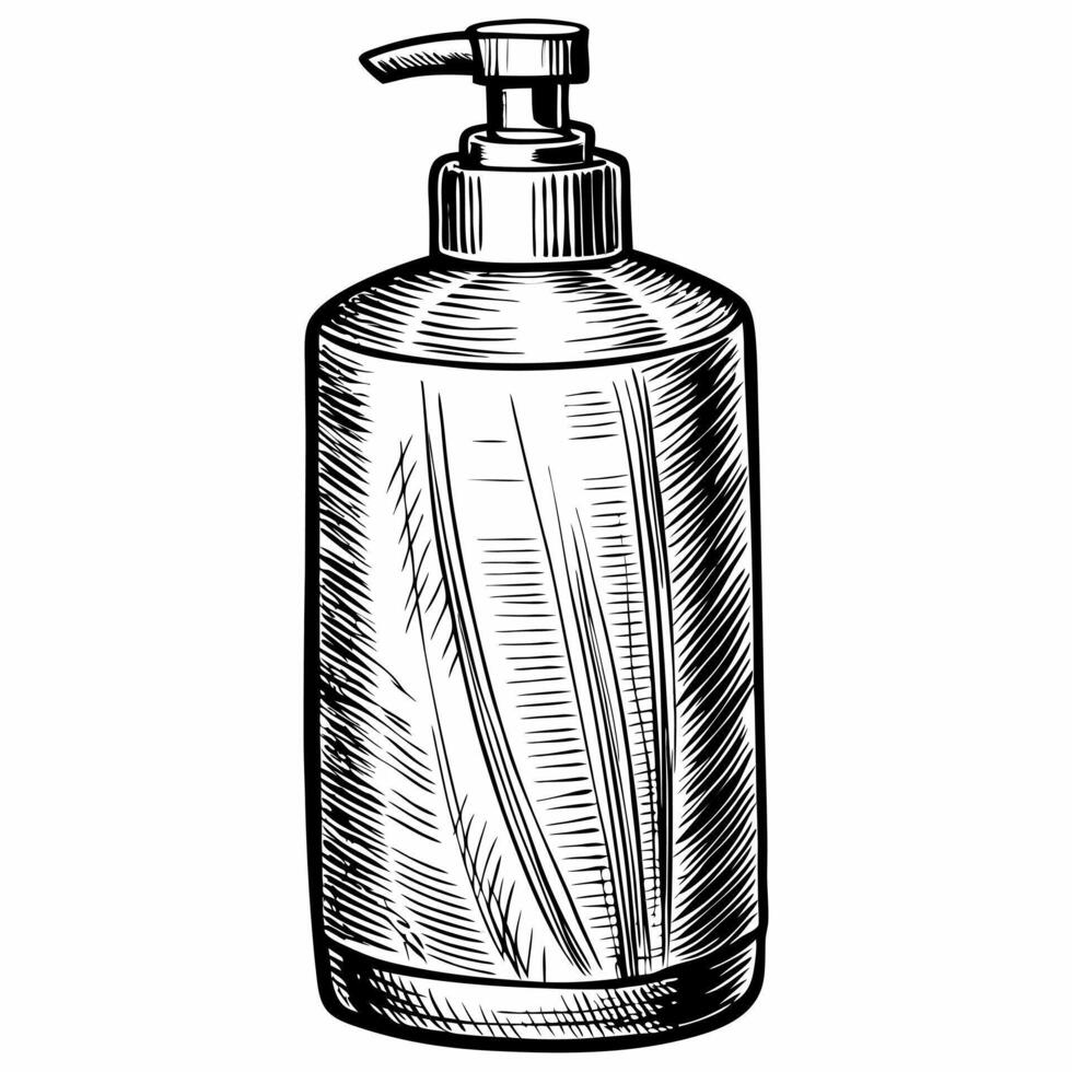 Sketch of Liquid Soap Dispenser Vintage Style Hygiene Container Illustration vector