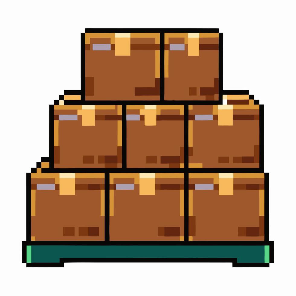 Retro Pixel Art Stack of Cardboard Boxes on a Pallet vector