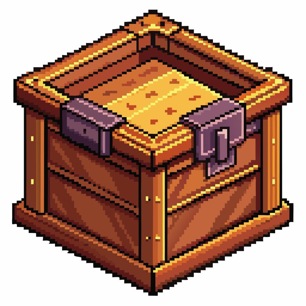 Pixel Art Wooden Crate Icon for Retro Game Design and Digital Art vector