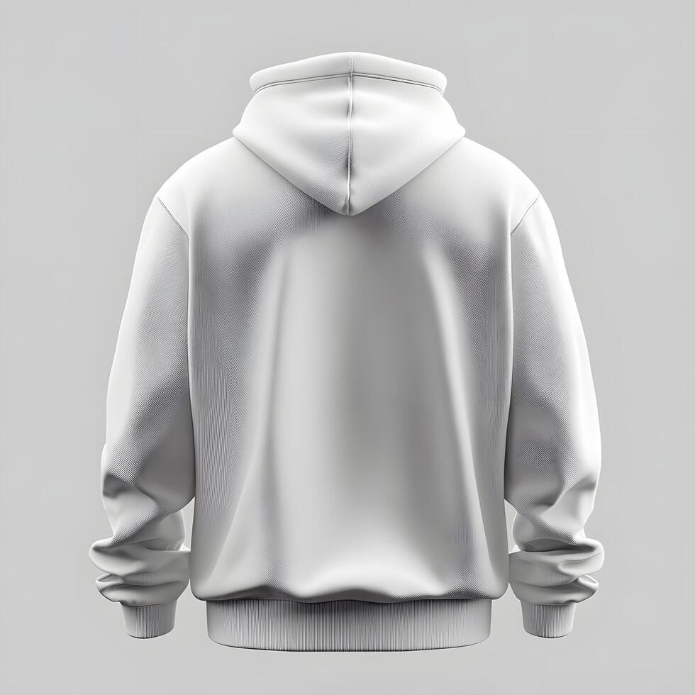 Blank white hoodie back view, ideal for brand placement and design photo