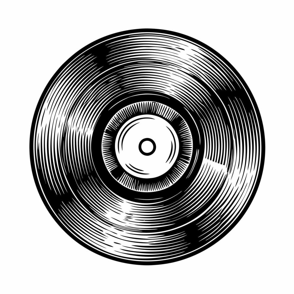 Vintage Vinyl Record Illustration in Black and White vector