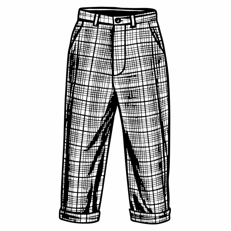Black and White Plaid Checkered Pants Illustration with Retro Style Design vector