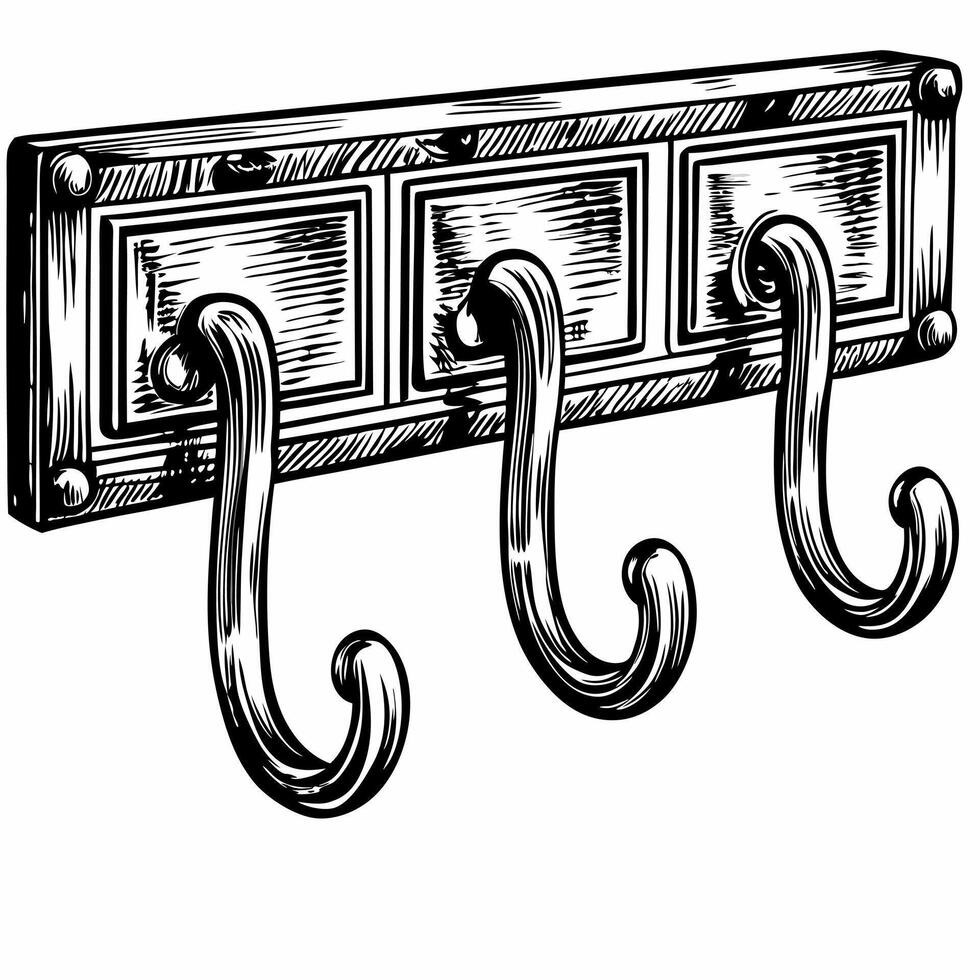 Vintage Coat Hook Illustration Hand Drawn Rustic Wall Hanger Artwork vector