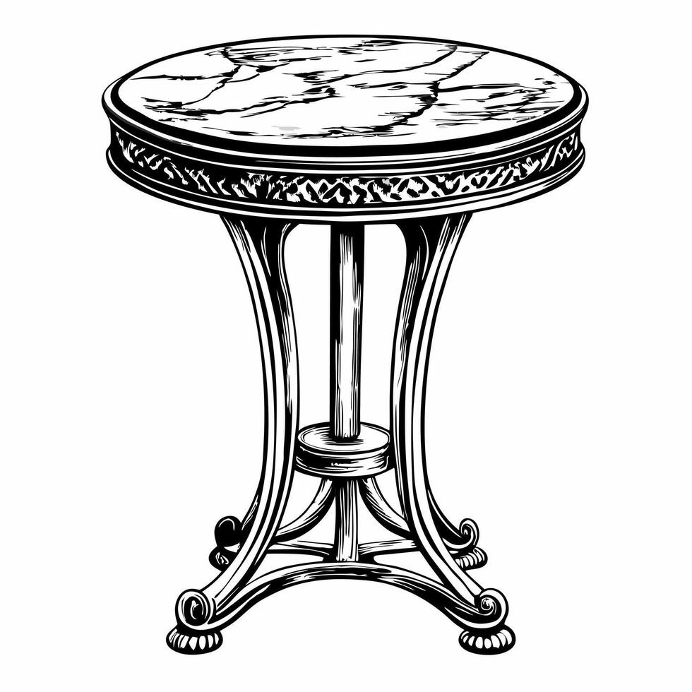 Elegant Vintage Round Table with Ornate Wooden Legs and Marble Top Illustration vector