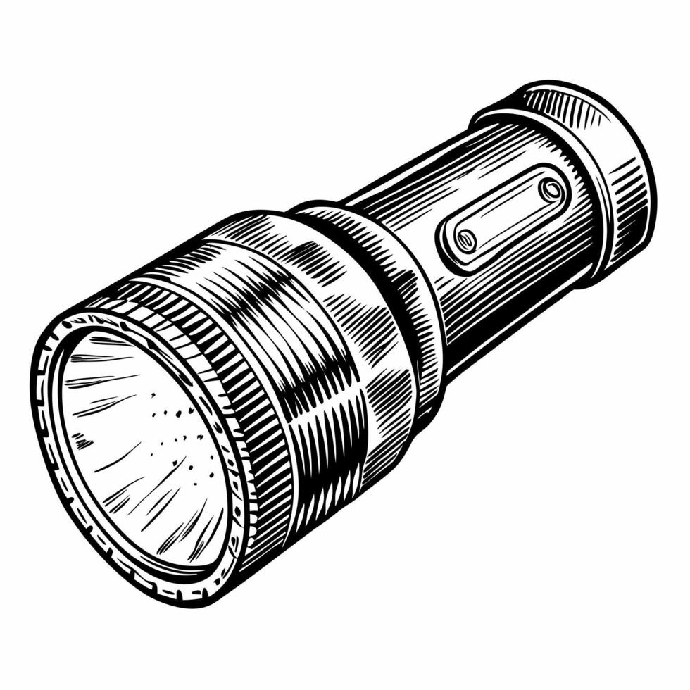 Detailed Vintage Flashlight Illustration in Monochrome Line Art Style vector