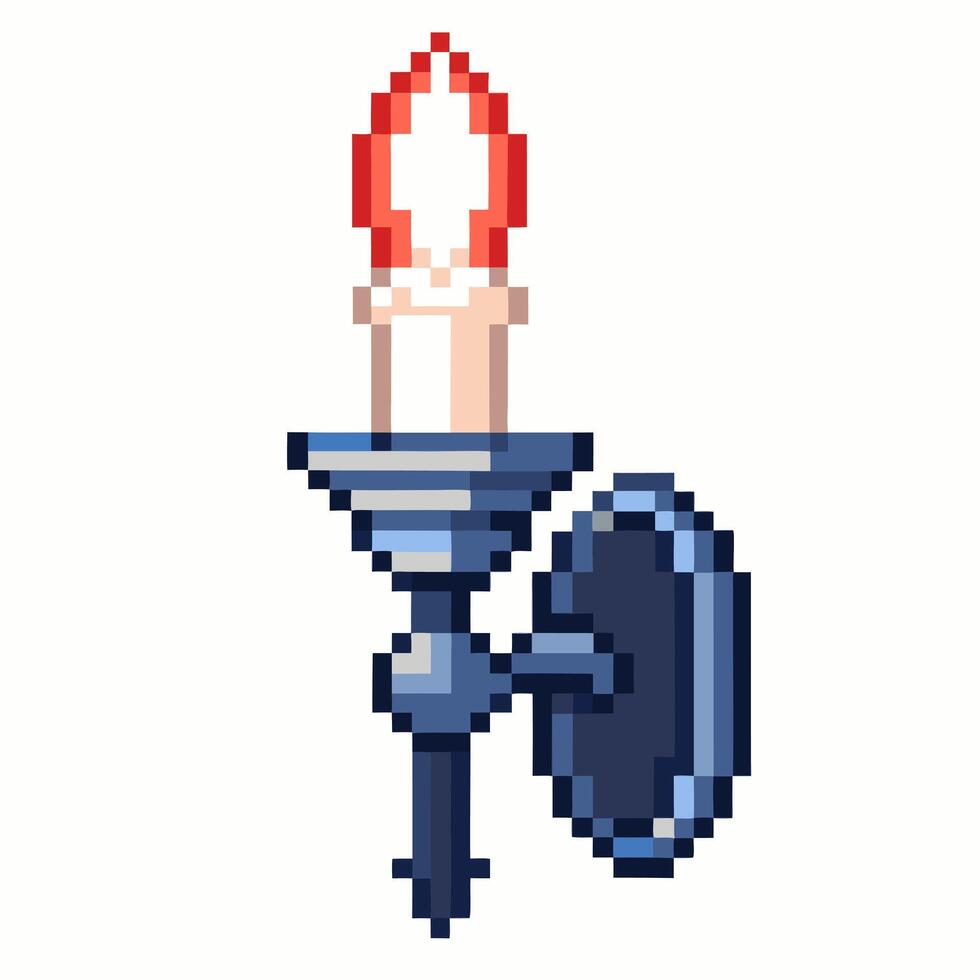 Retro Pixel Art Candle Sconce 8 Bit Style Light Fixture Illustration vector