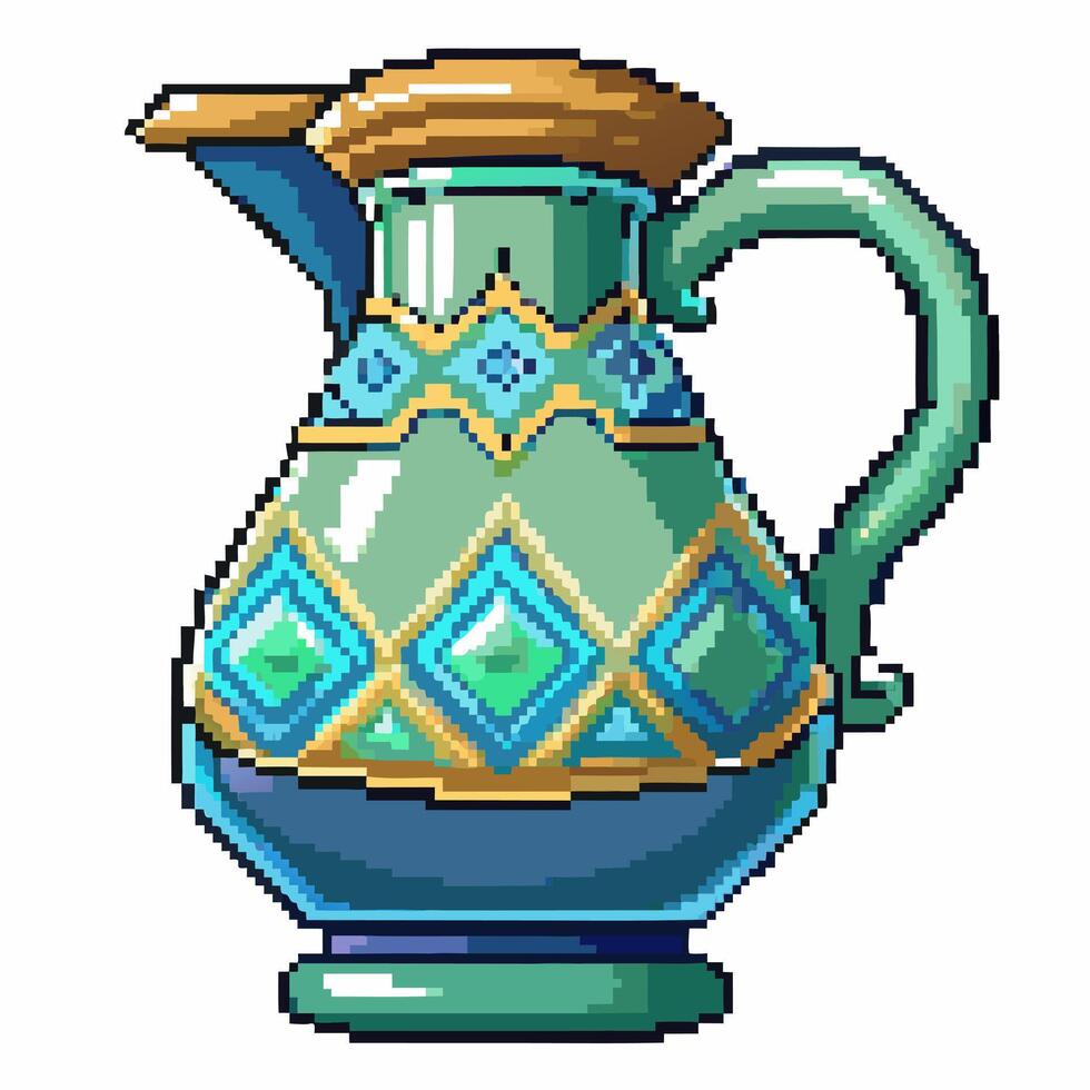 Pixel Art Jug Illustration with Geometric Patterns in Retro Style vector