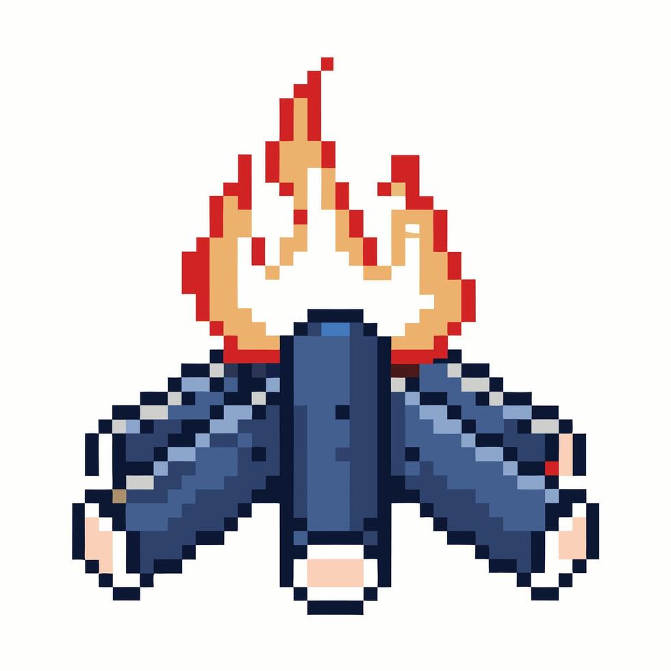 Retro Pixel Art Campfire Nostalgic Flame Animation with Pixelated Wood Logs vector