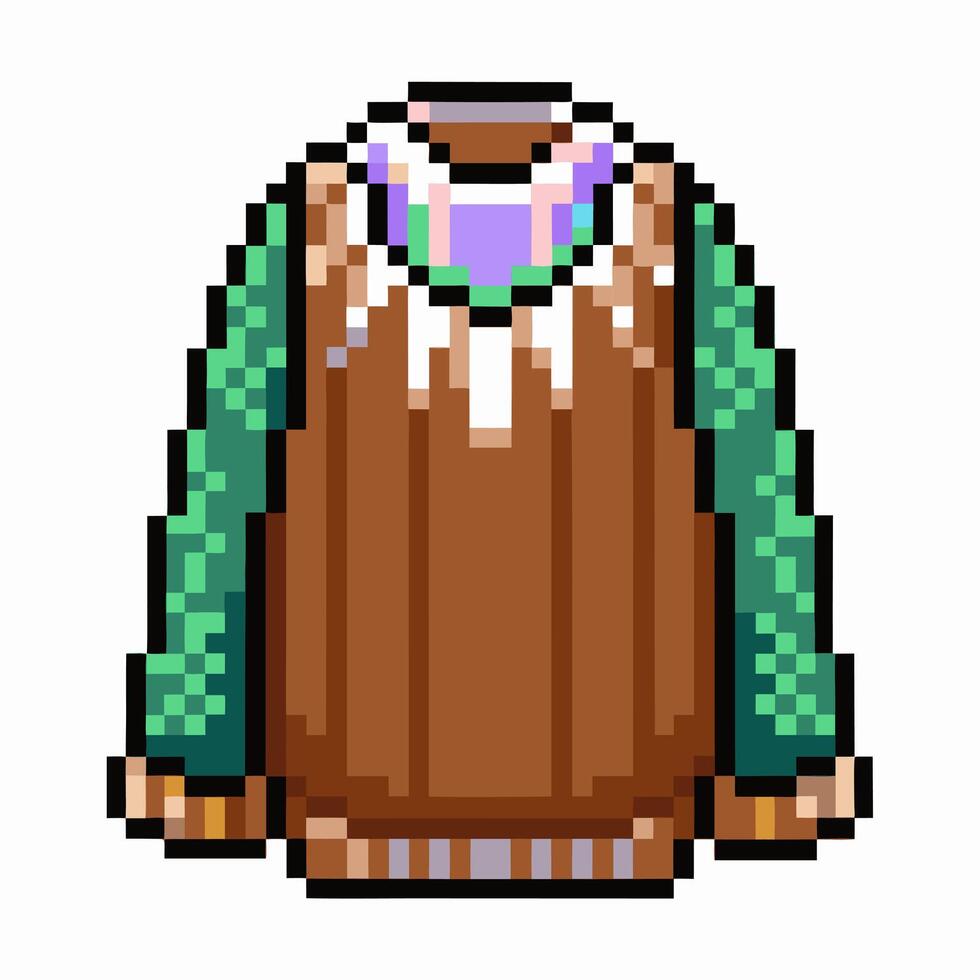Retro Pixel Art Sweater Design with Vibrant Colors and Unique Patterns vector