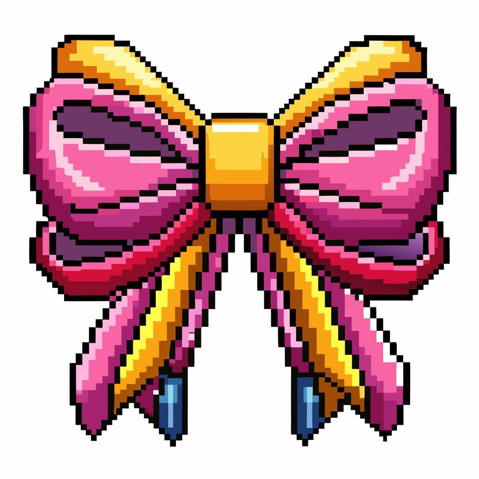 Retro Pixel Art Pink Bow with Ribbon in 8 Bit Style vector