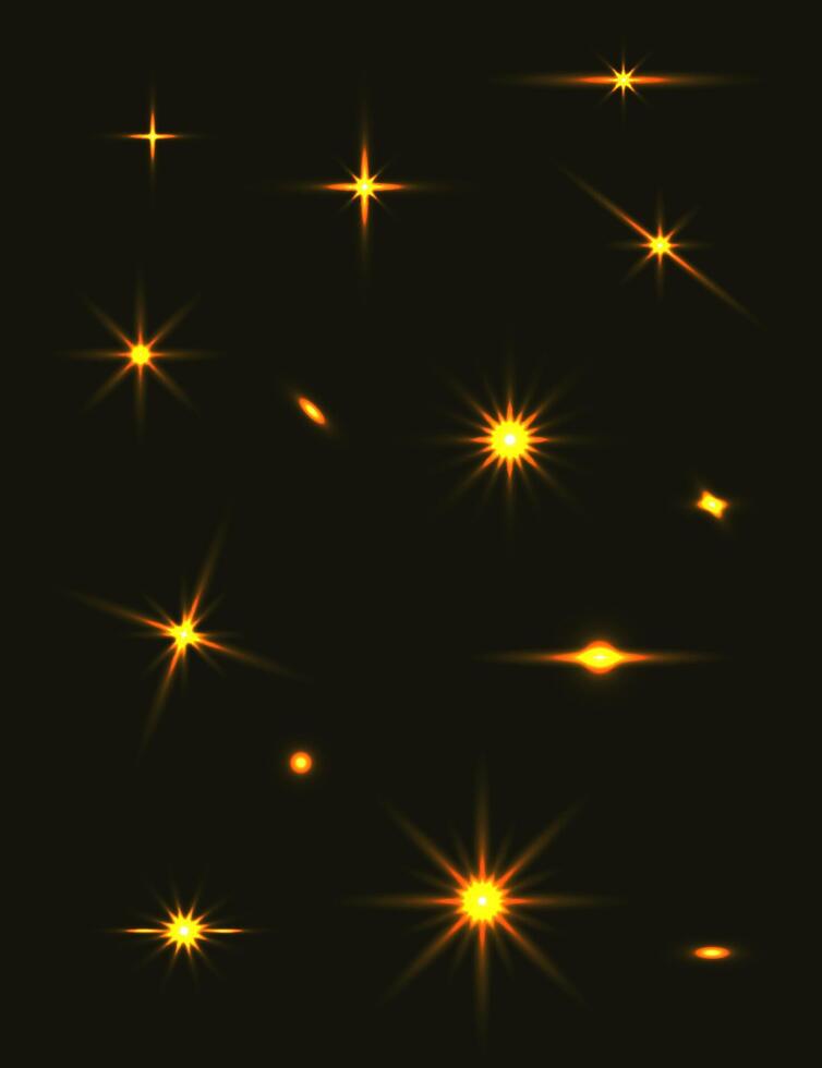 Set of various sparkles, candles, depicted on a black background vector